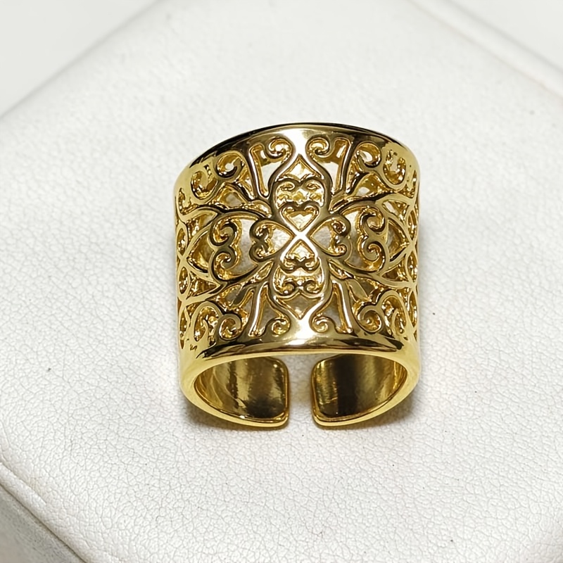 Vintage Gothic Wide Hollow Open Ring, Filigree Pattern